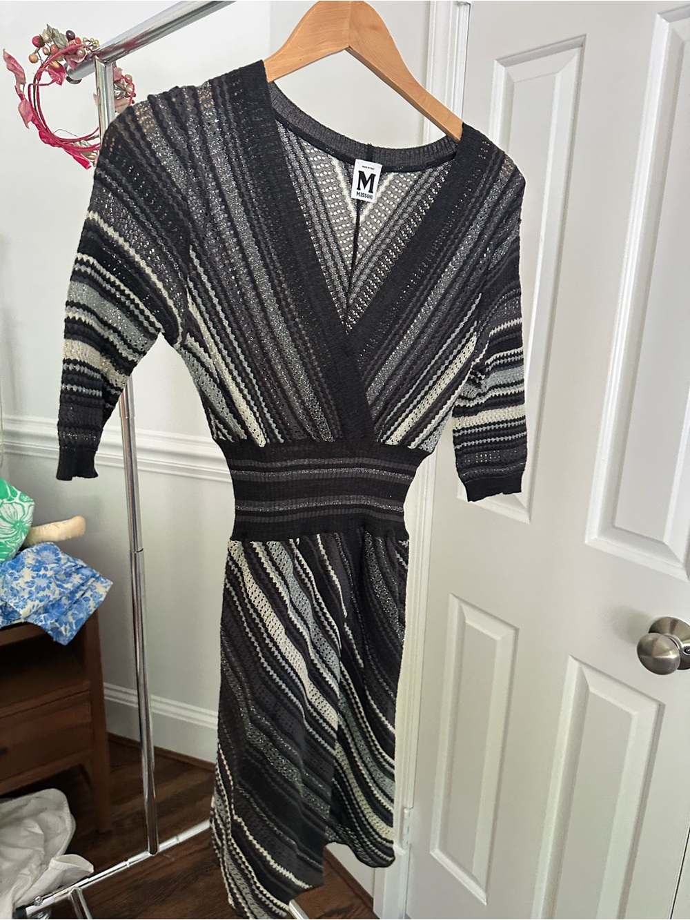 Missoni Black and White Striped V‑Neck Knit Sweater Dress